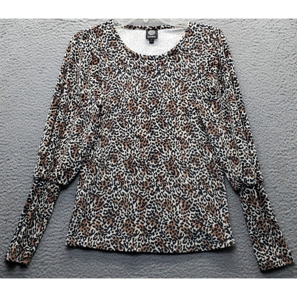Bobeau Blouse Top Womens XS Multi Animal Print Fitted Cuffs Long Sleeve Pullover